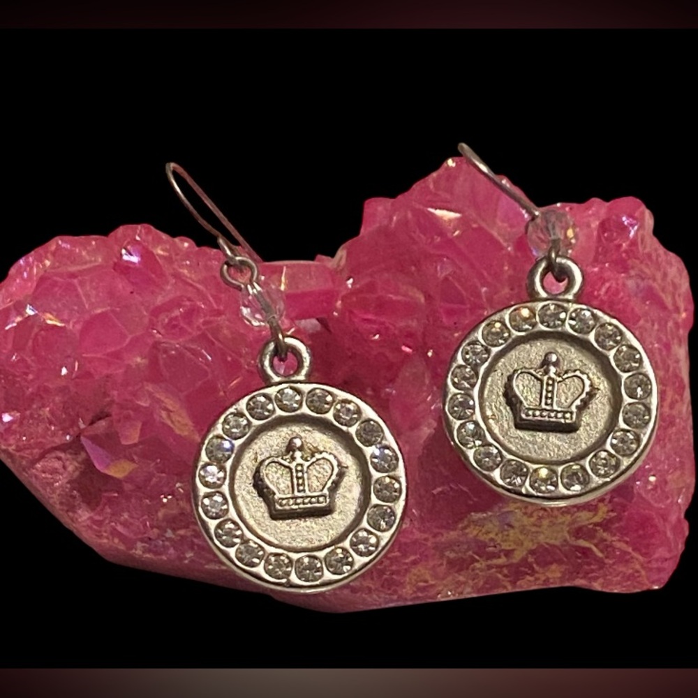 Signed SiSi Amber Swarovski Crown Pierced Earrings #6770